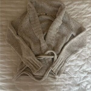 Gap Belted Cotton-Wool Blend Knit Wrap Fisherman Henley Cardigan - Cream